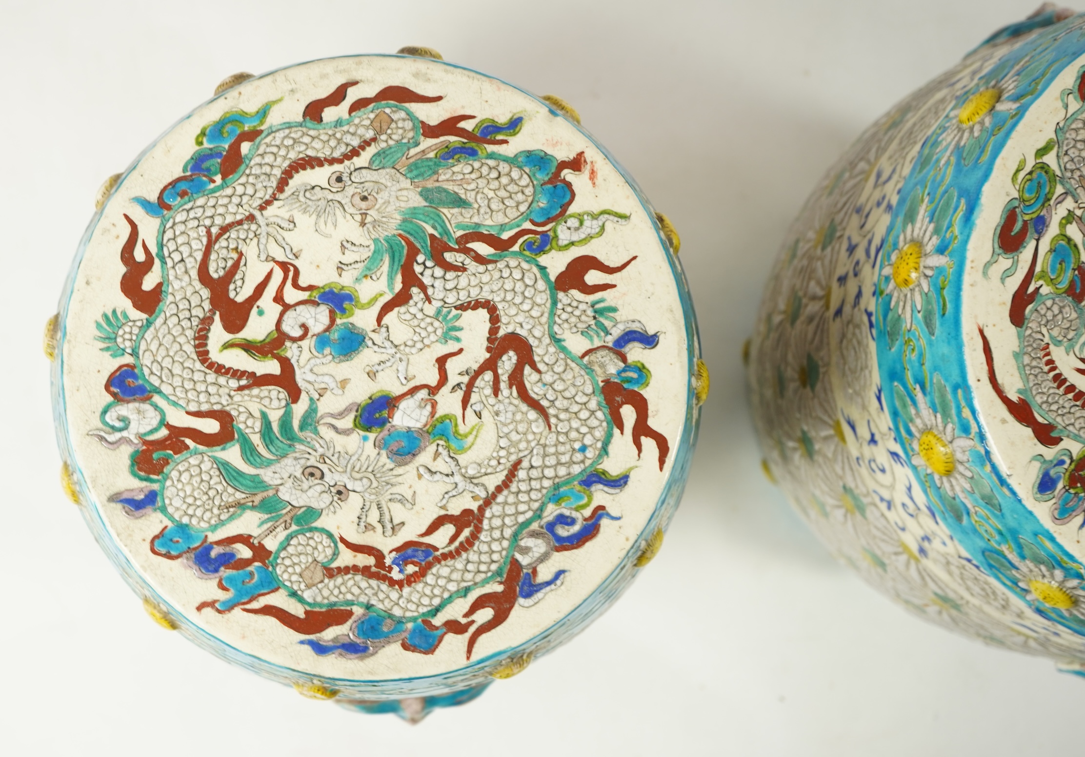A pair of unusual Japanese Satsuma pottery garden seats, early 20th century